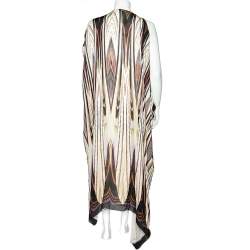 Pre Owned Roberto Cavalli Cream Printed Silk Kaftan Dress S