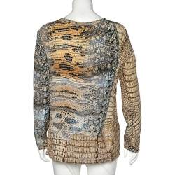 Pre Owned Roberto Cavalli Multicolor Printed Silk Lace Up Detail Top L