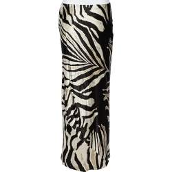 Pre Owned Roberto Cavalli Brown Animal Printed Silk Satin Asymmetric Hem Maxi Skirt M