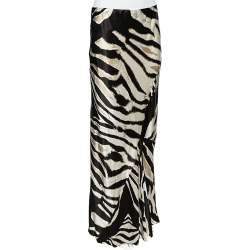 Pre Owned Roberto Cavalli Brown Animal Printed Silk Satin Asymmetric Hem Maxi Skirt M