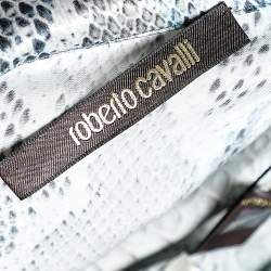 Pre Owned قميص روبرتو كافالي ساتان حرير طباعة حيوان أزرق مقاس كبير