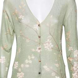 Pre Owned Roberto Cavalli Green Floral Printed Knit Button Front Cardigan L