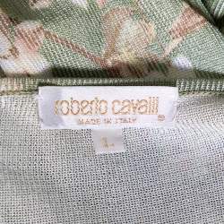 Pre Owned Roberto Cavalli Green Floral Printed Knit Button Front Cardigan L