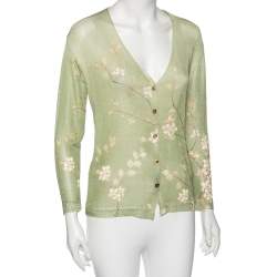 Pre Owned Roberto Cavalli Green Floral Printed Knit Button Front Cardigan L