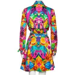 Pre Owned Roberto Cavali Multicolored Printed Cotton Belted Trench Coat M