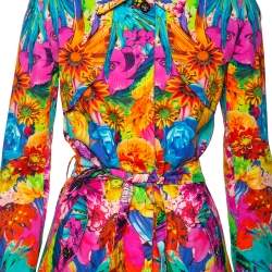 Pre Owned Roberto Cavali Multicolored Printed Cotton Belted Trench Coat M