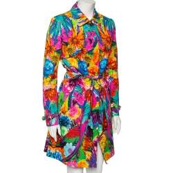 Pre Owned Roberto Cavali Multicolored Printed Cotton Belted Trench Coat M