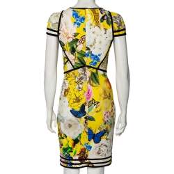 مملوكة مسبقًا Roberto Cavalli Yellow Floral Printed Jersey Cap Sleeve Short Dress M
