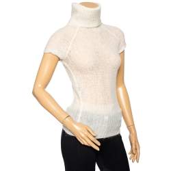 Pre Owned Roberto Cavalli Cream Sequin Embellished Wool Turtle Neck Sweater S