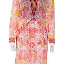 Pre Owned Roberto Cavalli Pink Printed Embellished Neck Kaftan Dress M 