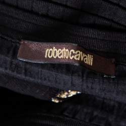 مملوكة مسبقًا Roberto Cavalli Black & Gold Lurex Knit Chain Detailed Pleated Mini Skirt M