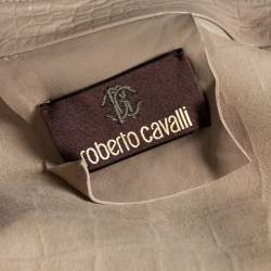 Pre Owned Roberto Cavalli Taupe Embossed Leather Zip Front Biker Jacket L