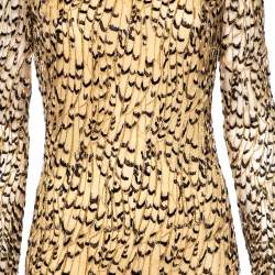 Pre Owned فستان كوكتيل روبرتو كافالي تول مزخرف أسود وبيج ماكسي مقاس وسط (ميديوم)