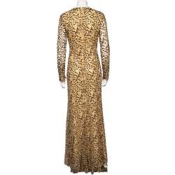 Pre Owned فستان كوكتيل روبرتو كافالي تول مزخرف أسود وبيج ماكسي مقاس وسط (ميديوم)