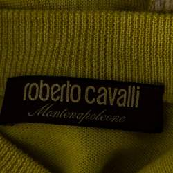 Roberto Cavalli Montenapoleone Yellow Animal Printed Silk & Knit Paneled T-Shirt L