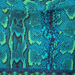 مملوكة مسبقًا Roberto Cavalli Blue Printed Jersey Asymmetric Wrap Detailed Mini Skirt S