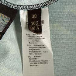 مملوكة مسبقًا Roberto Cavalli Blue Printed Jersey Asymmetric Wrap Detailed Mini Skirt S