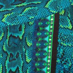 مملوكة مسبقًا Roberto Cavalli Blue Printed Jersey Asymmetric Wrap Detailed Mini Skirt S