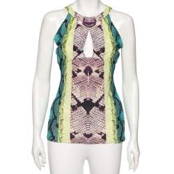 Pre Owned Roberto Cavalli Multicolored Snake Printed Jersey Top M