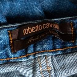 مملوكة مسبقًا بنطلون جينز روبرتو كافالي دنيم نمط باهت أزرق مقاس صغير (سمول)