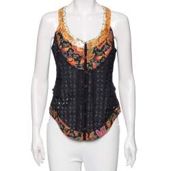 Pre Owned Roberto Cavalli Black Eyelet Cotton & Sequin Embellished Detailed Vest M 