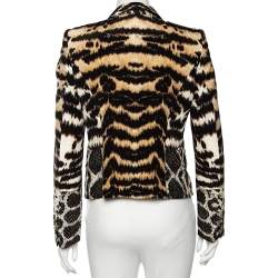 Pre Owned Roberto Cavalli Multicolored Animal & Snake Skin Print Silk Blazer M 