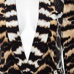 Pre Owned Roberto Cavalli Multicolored Animal & Snake Skin Print Silk Blazer M 