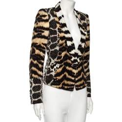 Pre Owned Roberto Cavalli Multicolored Animal & Snake Skin Print Silk Blazer M 