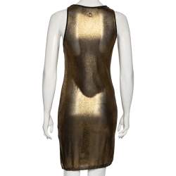 Pre Owned Roberto Cavalli Gold Scale Patterned Knit Short Dress M