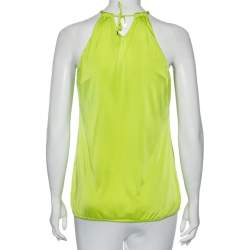 Pre Owned Roberto Cavalli Green Jersey Halter Neck Top M