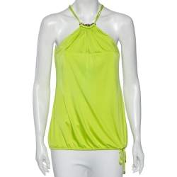 Pre Owned Roberto Cavalli Green Jersey Halter Neck Top M