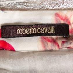 Pre Owned Roberto Cavalli Multicolored Floral Print Silk & Lace Trimmed Midi Skirt S 