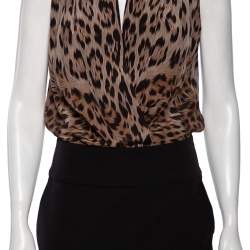 Pre Owned Roberto Cavalli Black & Animal Print Silk & Wool Sleeveless Dress M 