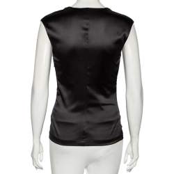 Pre Owned Roberto Cavalli Black Silk Plunge Neck Top M 