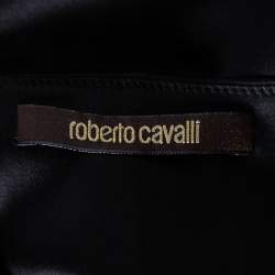 Pre Owned Roberto Cavalli Black Silk Plunge Neck Top M 