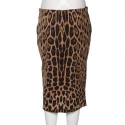 Pre Owned Roberto Cavalli Brown Animal Printed Wool Wrap Detail Skirt S
