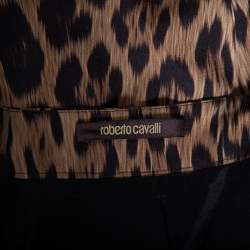Pre Owned Roberto Cavalli Brown Animal Printed Wool Wrap Detail Skirt S
