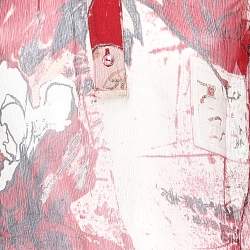 Pre Owned توب روبرتو كافالي أكمام طويلة شيفون حرير زهور أحمر مقاس متوسط