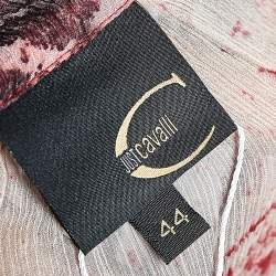 Pre Owned توب روبرتو كافالي أكمام طويلة شيفون حرير زهور أحمر مقاس متوسط