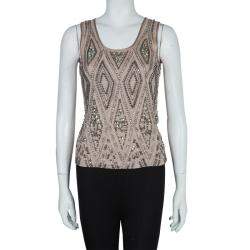 Pre Owned Roberto Cavalli Beige Embellished Sleeveless Top S