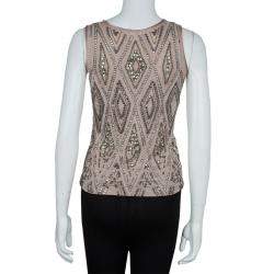 Pre Owned Roberto Cavalli Beige Embellished Sleeveless Top S