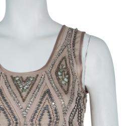 Pre Owned Roberto Cavalli Beige Embellished Sleeveless Top S