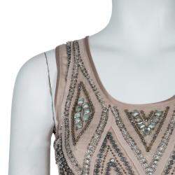 Pre Owned Roberto Cavalli Beige Embellished Sleeveless Top S