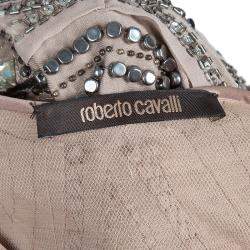 Pre Owned Roberto Cavalli Beige Embellished Sleeveless Top S