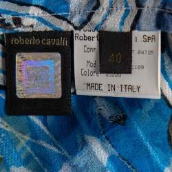 Pre Owned Roberto Cavalli Multicolored Printed Silk & Jersey Halter Neck Top, Shirt & Mini Skirt Set S