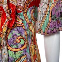 Pre Owned Roberto Cavalli Multicolored Printed Silk & Jersey Halter Neck Top, Shirt & Mini Skirt Set S