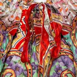 Pre Owned Roberto Cavalli Multicolored Printed Silk & Jersey Halter Neck Top, Shirt & Mini Skirt Set S