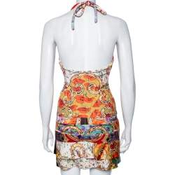 Pre Owned Roberto Cavalli Multicolored Printed Silk & Jersey Halter Neck Top, Shirt & Mini Skirt Set S