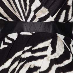 Pre Owned Roberto Cavalli Monochrome Printed Jersey & Leather Detailed Draped Dress S