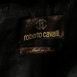 Pre Owned Roberto Cavalli Navy Blue Wool & Fur Trimmed Double Breasted Coat M